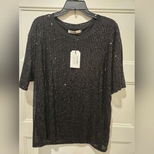 NWT Origami Black Sequin Top